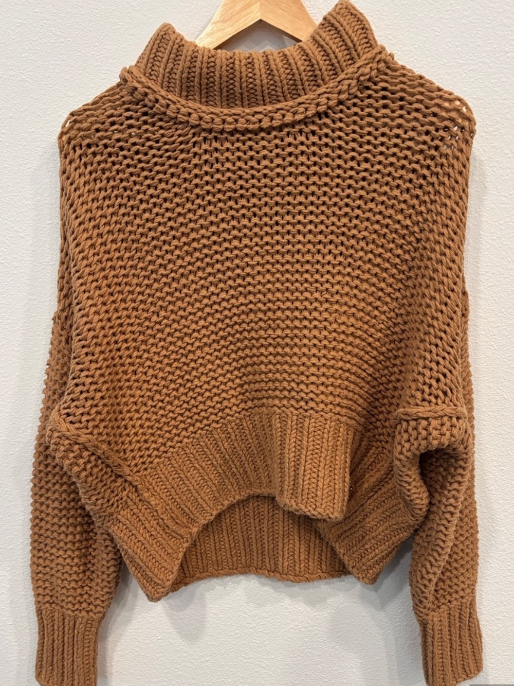Free People Chunky Knit Turtleneck Sweater in Camel Brown Women SP - Picture 2 of 9
